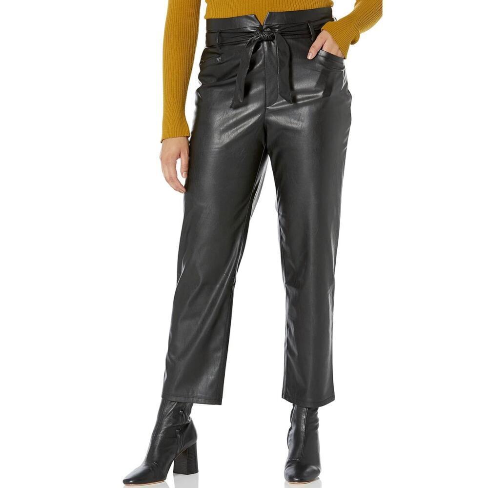 PAIGE Women's Kinda Pant Vegan Leather High Rise Ankle Length in Black size 12